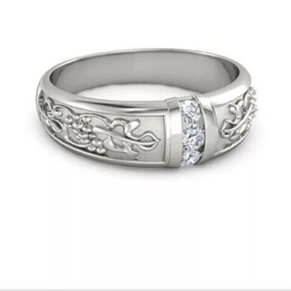 Silver plated Bsnd with white zirconia, Tibetan size 7 - Picture 2 of 9